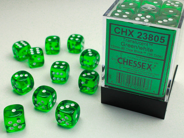 Chessex Translucent: 12mm D6 Dice Block (36)