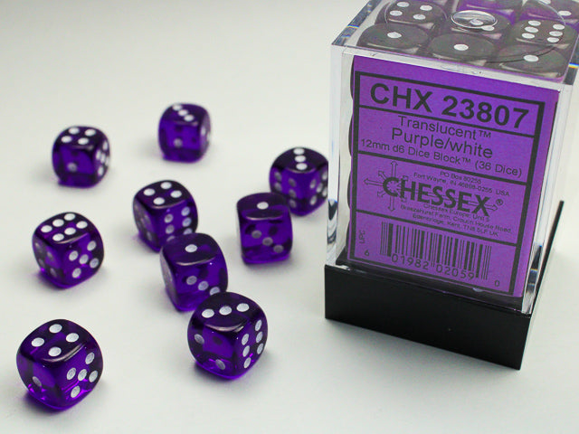 Chessex Translucent: 12mm D6 Dice Block (36)