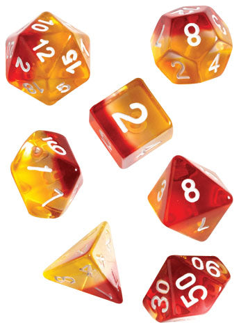 RPG Dice Set (7): Yellow Red Translucent