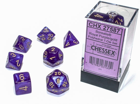 Chessex Borealis Polyhedral Royal Purple/gold Luminary 7-Die Set