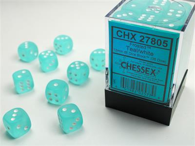 FROSTED™ 12MM D6 TEAL/WHITE DICE BLOCK™ (36 DICE)
