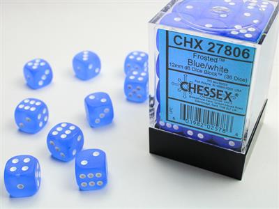 FROSTED™ 12MM D6 BLUE/WHITE DICE BLOCK™ (36 DICE)