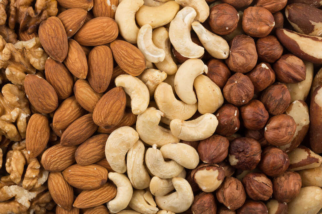 Bridge Mixed Nuts: Large Cashews, Unblanched Almonds, Pecan Halves, and Blanched Virginia Peanuts. R&S